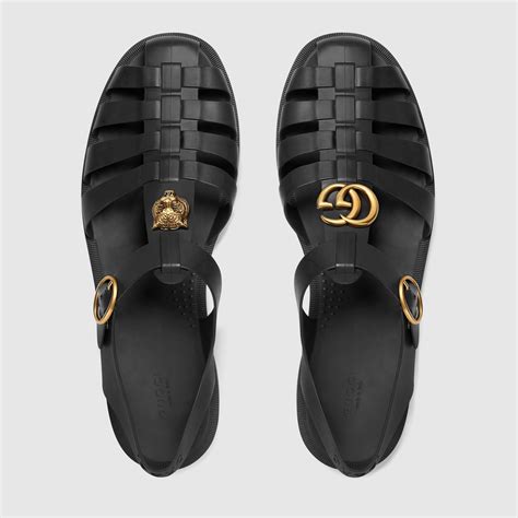 gucci mens black buckle strap feline sandals
